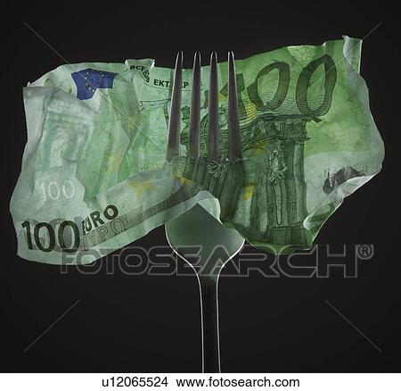 Fork pierced through 100 euro bill View Large Photo Image Picture - Fork pierced through 100 euro bill. Fotosearch