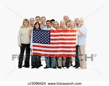 Picture - Group of people holding an American flag. Fotosearch