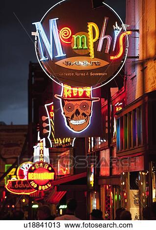Illuminated bar signs on Beale Street in Memphis View Large Photo Image Stock Image - Illuminated bar signs on Beale Street in Memphis. Fotosearch
