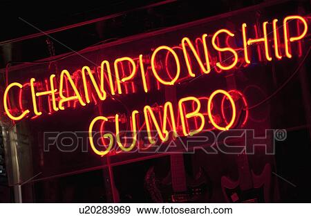 Illuminated Championship Gumbo sign on Beale Street View Large Photo Image Stock Photo - Illuminated Championship Gumbo sign on Beale Street. Fotosearch