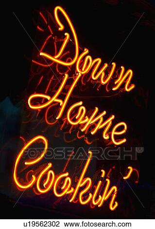 Illuminated Down Home Cookin' sign View Large Photo Image Stock Image - Illuminated Down Home Cookin' sign. Fotosearch
