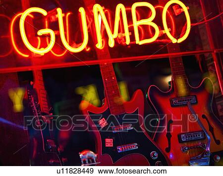 Illuminated Gumbo sign on Beale Street in Memphis View Large Photo Image Stock Photo - Illuminated Gumbo sign on Beale Street in Memphis. Fotosearch
