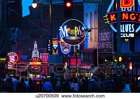 Illuminated signs on Beale Street in Memphis View Large Photo Image Stock Photo - Illuminated signs on Beale Street in Memphis. Fotosearch