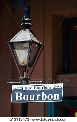 Lamp post and Bourbon Street sign in New Orleans View Large Photo Image Stock Image - Lamp post and Bourbon Street sign in New Orleans. Fotosearch