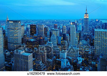 Stock Photo - New York City skyline at sunset. Fotosearch