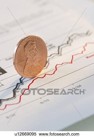 Stock Photography - Penny on a graph. Fotosearch
