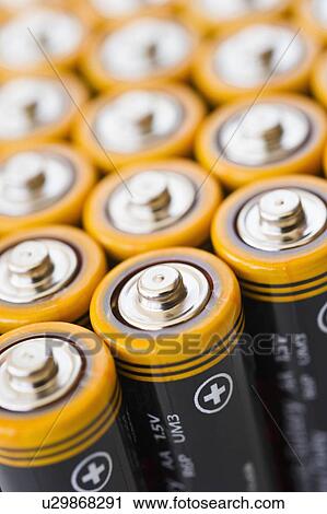 Stock Image - Rows of AA batteries. Fotosearch