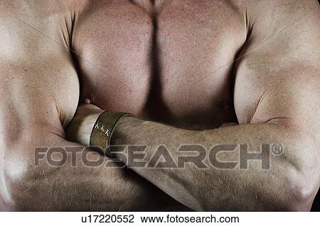 Shirtless muscular man with his arms crossed View Large Photo Image Stock Image - Shirtless muscular man with his arms crossed. Fotosearch