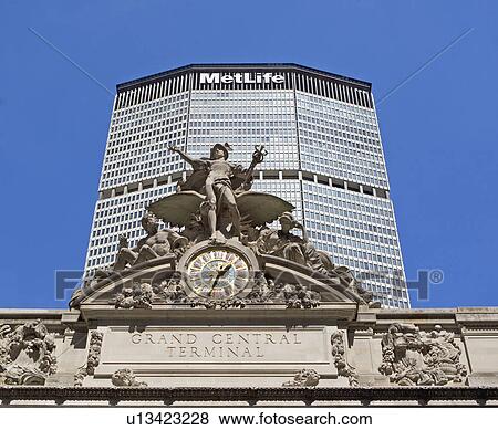 Statue on top of Grand Central Terminal building View Large Photo Image Stock Photo - Statue on top of Grand Central Terminal building. Fotosearch