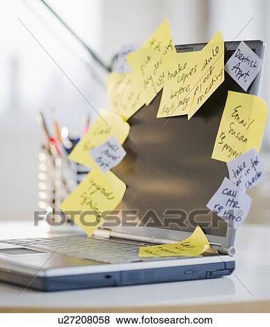 To-do notes stuck to laptop View Large Photo Image Stock Photo - To-do notes stuck to laptop. Fotosearch