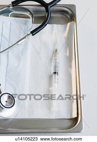 Stock Image - Tray of medical supplies. Fotosearch