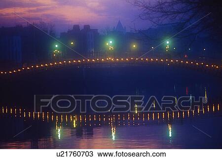Dublin, River Liffey, Hapenny Bridge, View Large Photo Image Stock Image - Dublin, River Liffey, Hapenny Bridge,. Fotosearch