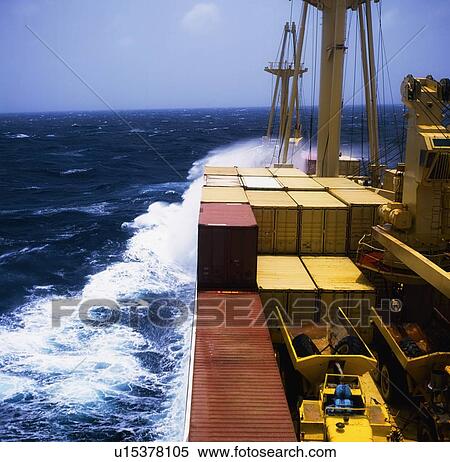 Stock Photography - Shipping, Container Ship In Storm. Fotosearch