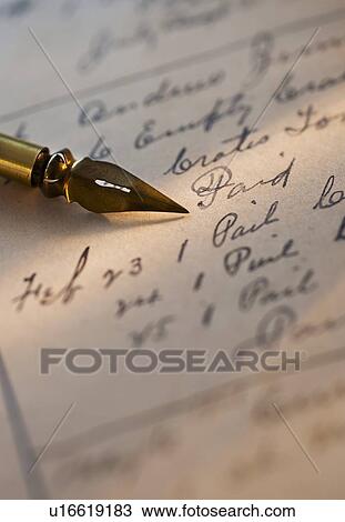 Antique pen on top of list View Large Photo Image Stock Image - Antique pen on top of list. Fotosearch
