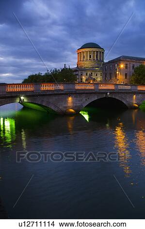Picture - Bridge over River Liffey at night. Fotosearch