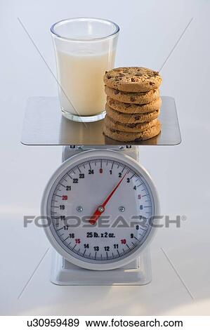 Cookies and milk on kitchen scale View Large Photo Image Stock Photo - Cookies and milk on kitchen scale. Fotosearch