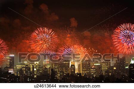 Fireworks over New York City skyline View Large Photo Image Picture - Fireworks over New York City skyline. Fotosearch