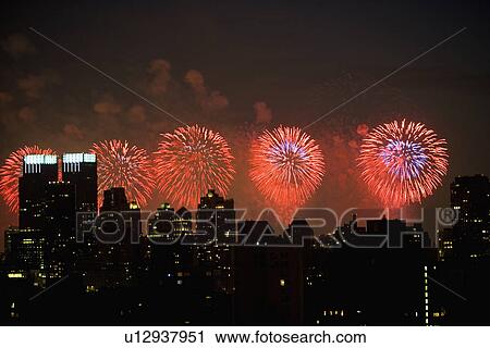 Fireworks over New York City skyline View Large Photo Image Stock Image - Fireworks over New York City skyline. Fotosearch