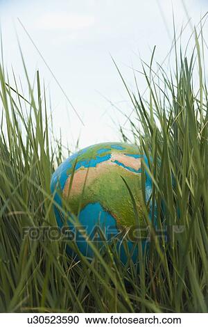 Stock Image - Globe in grass. Fotosearch