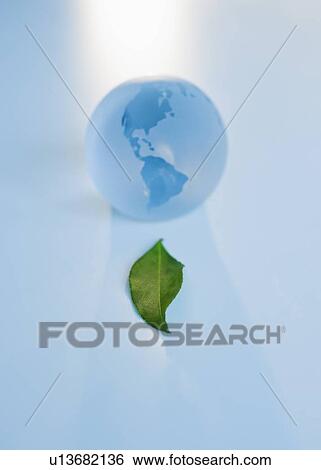 Green leaf in front of globe View Large Photo Image Stock Photograph - Green leaf in front of globe. Fotosearch