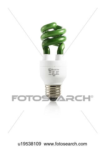 Stock Photo - Green light bulb. Fotosearch