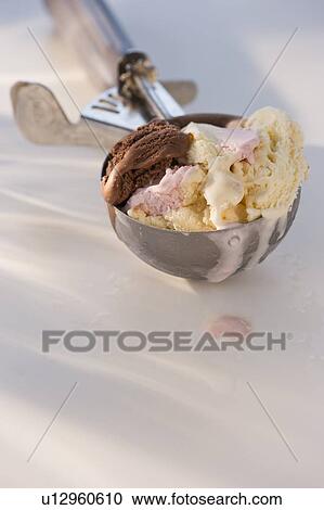 Stock Image - Ice cream in scooper. Fotosearch