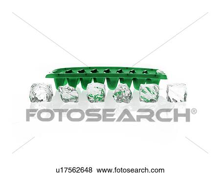 Stock Photo - Ice cubes and green ice cube tray. Fotosearch