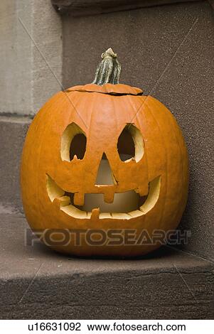 Jack-o-lantern on step View Large Photo Image Stock Image - Jack-o-lantern on step. Fotosearch