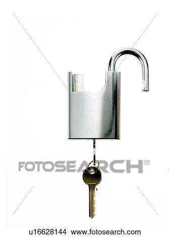 Picture - Key in padlock. Fotosearch