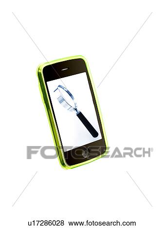 Stock Photo - Picture of magnifying glass on cell phone. Fotosearch