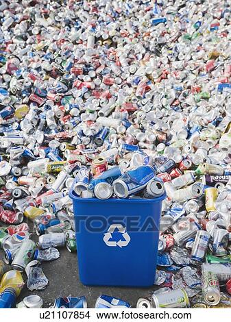 Picture - Pile of aluminum cans at recycling plant. Fotosearch