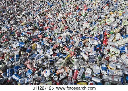 Stock Photography - Pile of aluminum cans at recycling plant. Fotosearch