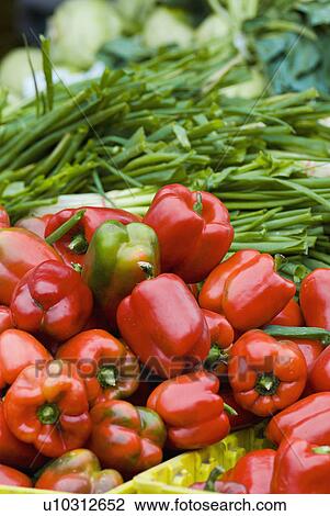 Stock Image - Produce display at farmer's market. Fotosearch