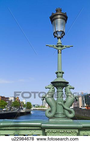 Stock Photo - Seahorse statues on Grattan bridge over the river liffey. Fotosearch