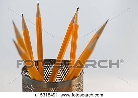 Stock Image - Sharpened pencils in jar. Fotosearch