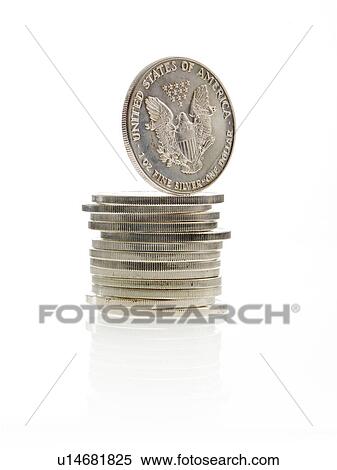 Stock Photography - Stack of silver dollars. Fotosearch