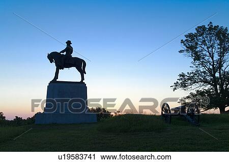 Stock Image - Statue of major general Oliver Howard on east cemetery hill. Fotosearch