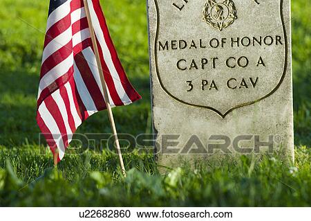 Stock Image - Tombstone at Gettysburg National Military Park. Fotosearch