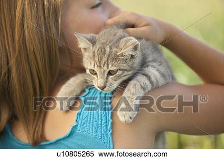 Young girl holding a kitten View Large Photo Image Stock Photography - Young girl holding a kitten. Fotosearch