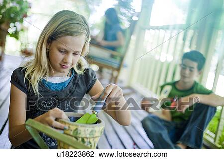 Young girl potting a plant View Large Photo Image Stock Image - Young girl potting a plant. Fotosearch