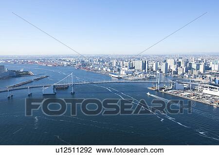 Stock Image - Aerial View of Rainbow Bridge. Fotosearch