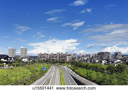 Stock Image - Apartments and houses, Hyogo Prefecture, Honshu, Japan. Fotosearch