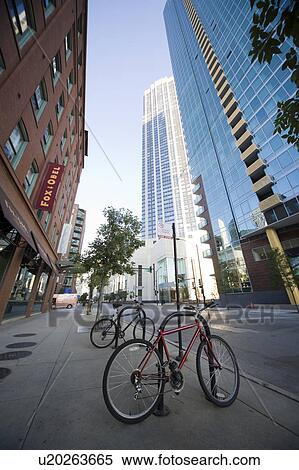 Stock Photography - Bicycles parked in Chicago, Illinois, USA. Fotosearch