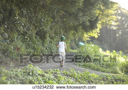 Stock Image - Boy with butterfly net. Fotosearch