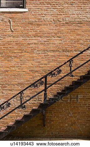 Brick wall and staircase, Illinois, USA View Large Photo Image Stock Image - Brick wall and staircase, Illinois, USA. Fotosearch