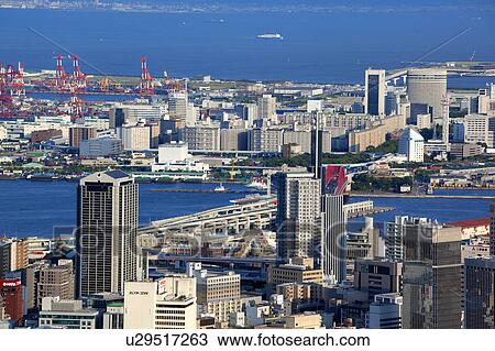 Stock Image - Cityscape of Kobe city from Mt. Shisho, Hyogo Prefecture, Honshu, Japan. Fotosearch