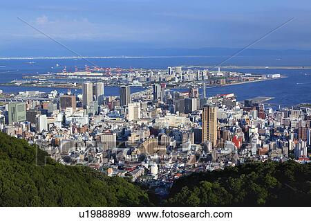 Stock Photo - Cityscape of Kobe city from Mt. Shisho, Hyogo Prefecture, Honshu, Japan. Fotosearch