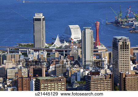 Stock Photo - Cityscape of Kobe city from Mt. Shisho, Hyogo Prefecture, Honshu, Japan. Fotosearch