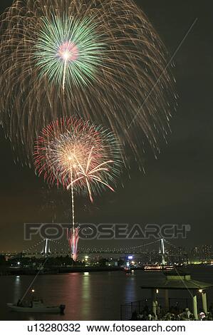 Colorful Fireworks Over the Bridge View Large Photo Image Stock Image - Colorful Fireworks Over the Bridge. Fotosearch