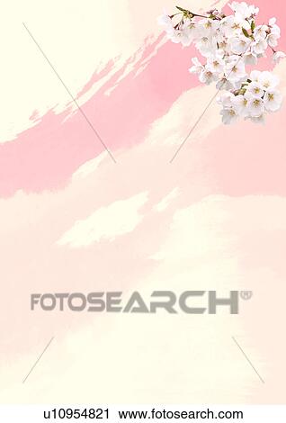 Stock Image - Digital composite of cherry blossoms and illustration. Fotosearch
